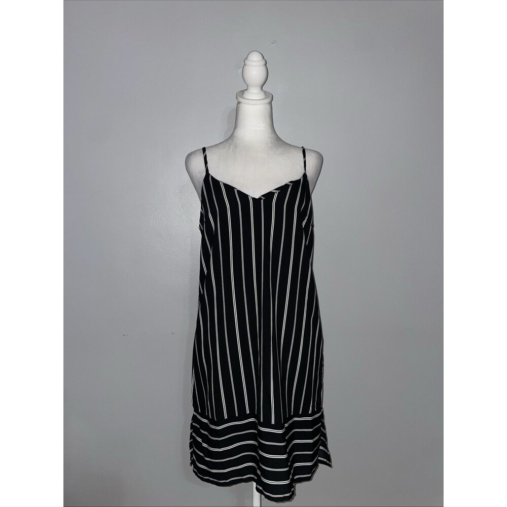 Forever 21 Contemporary Womens M Black White Stripe Side Zip Cami Dress